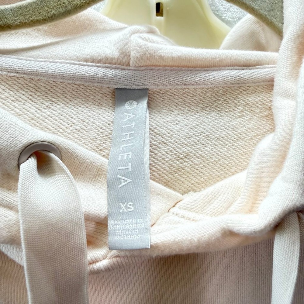 Athleta XS Cream Hooded Sweatshirt Tunic Pullover Split Hem 100% Cotton - Picture 2 of 9
